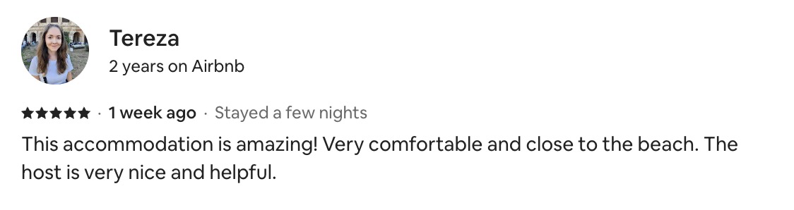 5-star Airbnb review from Tereza