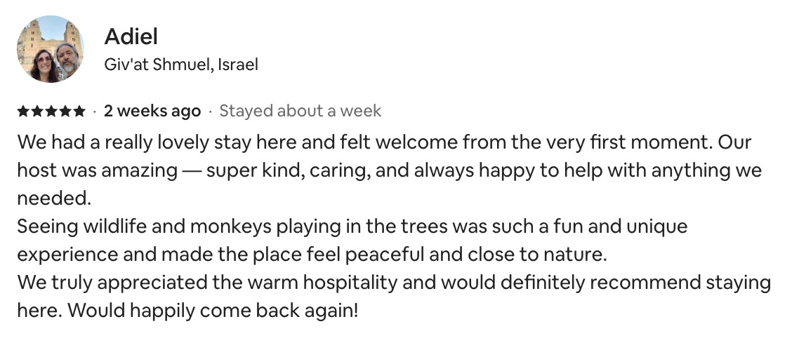 5-star Airbnb review from Adiel