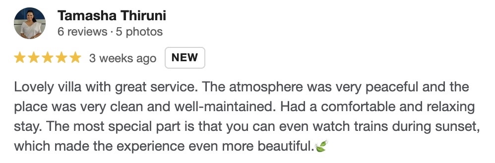 5-star Google review from Tamasha Thiruni