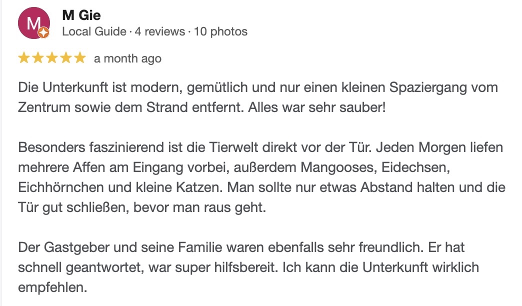 5-star Google review from M Gie